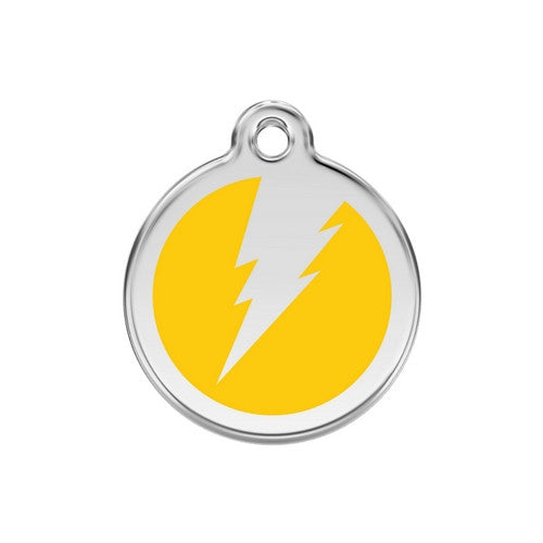 Red Dingo Lightening Bolt Enamel Stainless Steel Dog ID Tag Yellow Medium