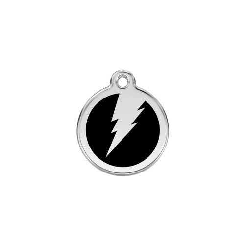 Red Dingo Lightening Bolt Enamel Stainless Steel Dog ID Tag Black Small