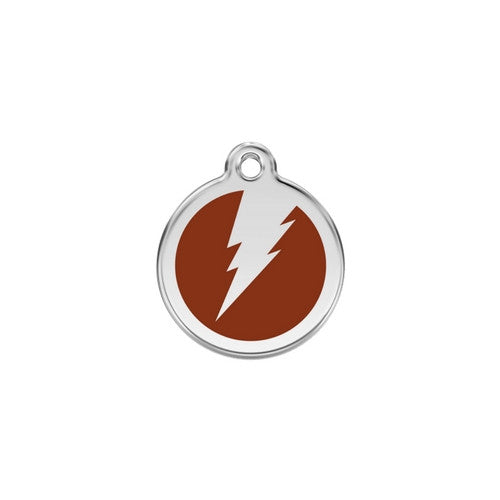 Red Dingo Lightening Bolt Enamel Stainless Steel Dog ID Tag Brown Small