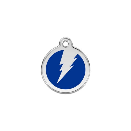 Red Dingo Lightening Bolt Enamel Stainless Steel Dog ID Tag Dark Blue Small