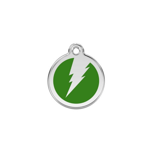 Red Dingo Lightening Bolt Enamel Stainless Steel Dog ID Tag Green Small