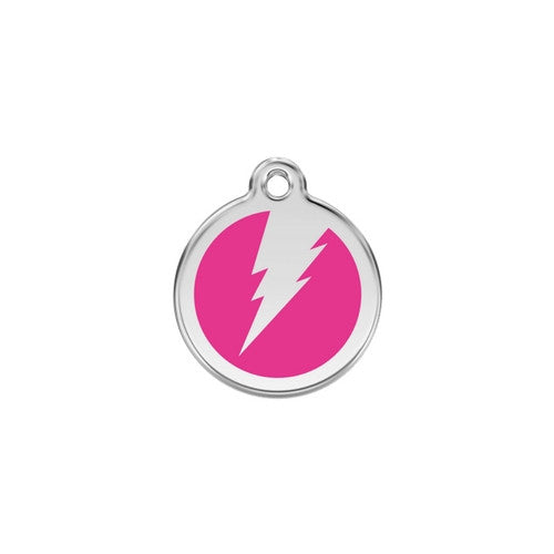 Red Dingo Lightening Bolt Enamel Stainless Steel Dog ID Tag Hot Pink Small