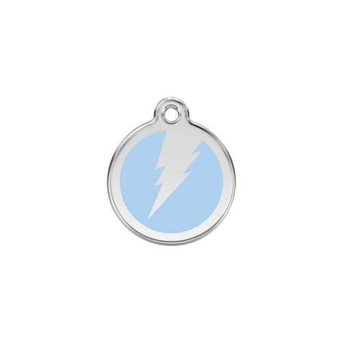Red Dingo Lightening Bolt Enamel Stainless Steel Dog ID Tag Light Blue Small