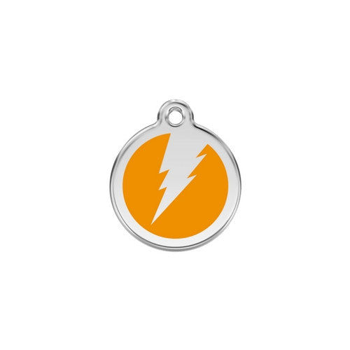 Red Dingo Lightening Bolt Enamel Stainless Steel Dog ID Tag Orange Small