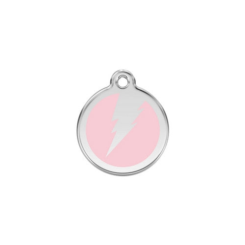 Red Dingo Lightening Bolt Enamel Stainless Steel Dog ID Tag Pink Small