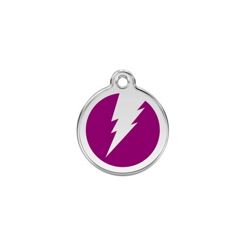Red Dingo Lightening Bolt Enamel Stainless Steel Dog ID Tag Purple Small