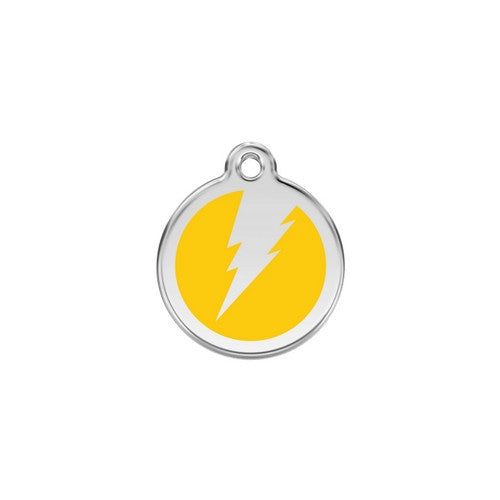 Red Dingo Lightening Bolt Enamel Stainless Steel Dog ID Tag Yellow Small