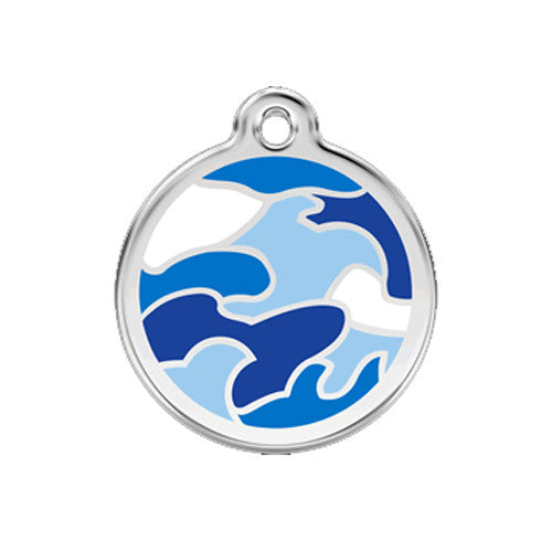 Red Dingo Camouflage Enamel Stainless Steel Dog ID Tag Medium Blue