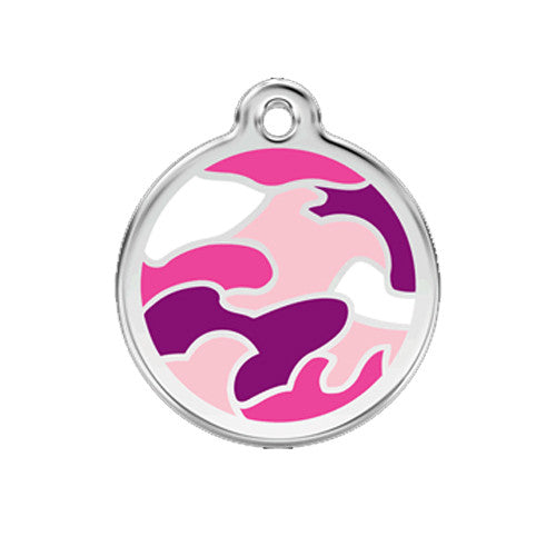 Red Dingo Camouflage Enamel Stainless Steel Dog ID Tag Medium Pink
