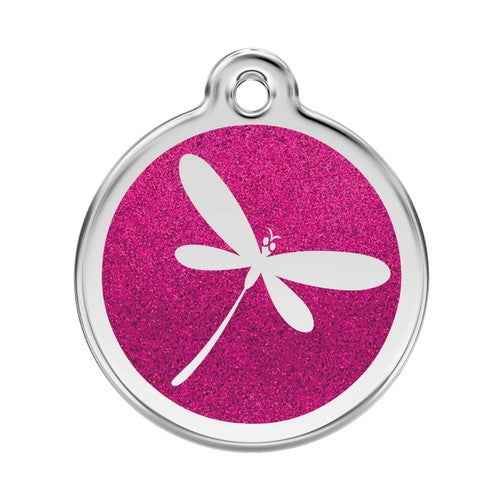 Red Dingo Glitter Stainless Steel Dog ID Tag  — Dragon Fly Large