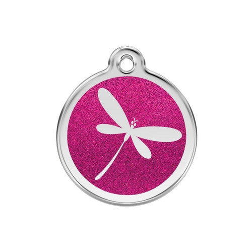 Red Dingo Glitter Stainless Steel Dog ID Tag  — Dragon Fly Medium