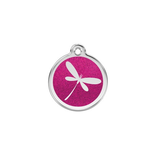 Red Dingo Glitter Stainless Steel Dog ID Tag  — Dragon Fly Small
