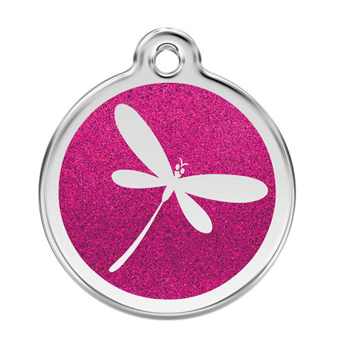 Red Dingo Dragon Fly Glitter Stainless Steel Dog ID Tag