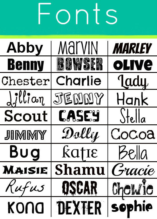 Sofa City Sweethearts Dog ID Tag Font Options