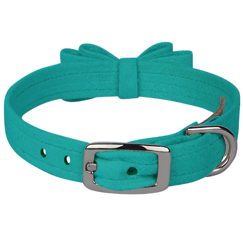 Susan Lanci Designs Big Bow Crystal Dog Collar — Bimini Blue Buckle View