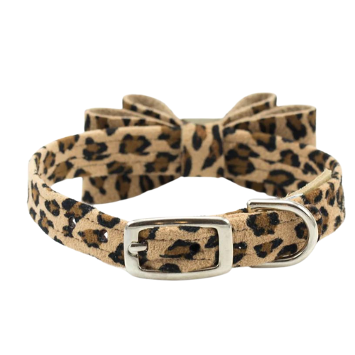 Susan Lanci Designs Jungle Big Bow Crystal Dog Collar — Cheetah Buckle View