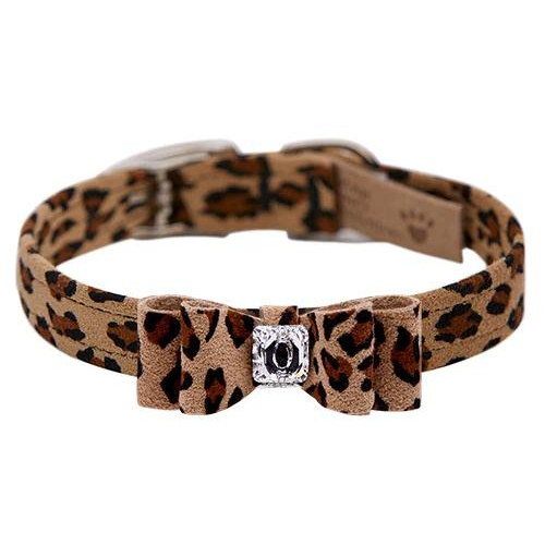 Susan Lanci Designs Jungle Big Bow Crystal Dog Collar — Cheetah