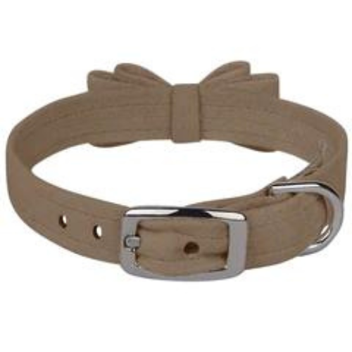 Susan Lanci Designs Big Bow Crystal Dog Collar — Fawn Buckle View