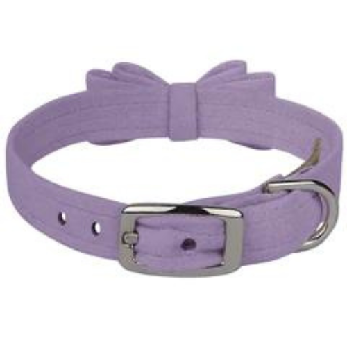 Susan Lanci Designs Big Bow Crystal Dog Collar — French Lavender Buckle View