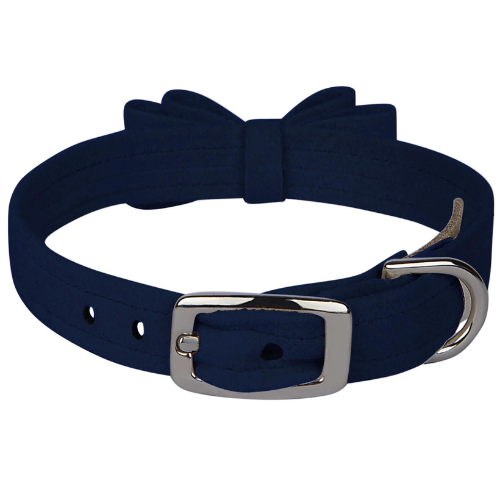 Susan Lanci Designs Big Bow Crystal Dog Collar — Indigo Buckle View