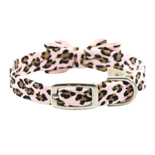 Susan Lanci Designs Jungle Big Bow Crystal Dog Collar — Pink Cheetah Buckle View