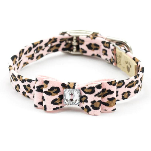 Susan Lanci Designs Jungle Big Bow Crystal Dog Collar — Pink Cheetah