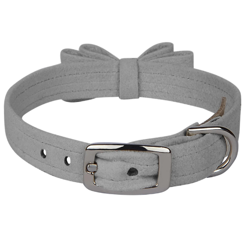 Susan Lanci Designs Big Bow Crystal Dog Collar — Platinum Buckle View