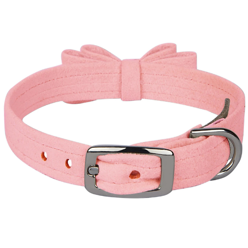 Susan Lanci Designs Big Bow Crystal Dog Collar — Puppy Pink Buckle View