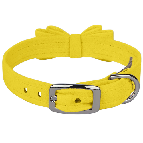 Susan Lanci Designs Big Bow Crystal Dog Collar — Sunshine Yellow Buckle View