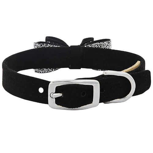 Susan Lanci Designs Crystal Stellar Big Bow Crystal Dog Collar — Black Buckle View