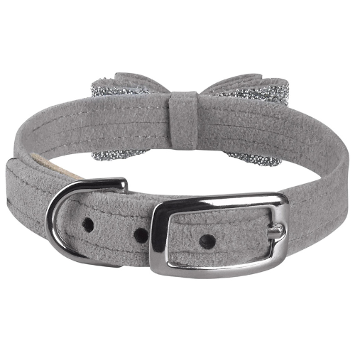 Susan Lanci Designs Crystal Stellar Big Bow Dog Collar — Platinum Buckle View