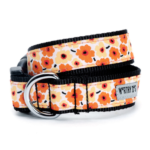 The Worthy Dog Fleurs Ribbon Nylon Webbing Dog Collar — Yellow