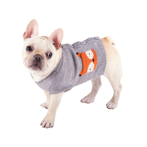 The Worthy Dog Fox Cardigan Acrylic Knit Dog Sweater on Dog