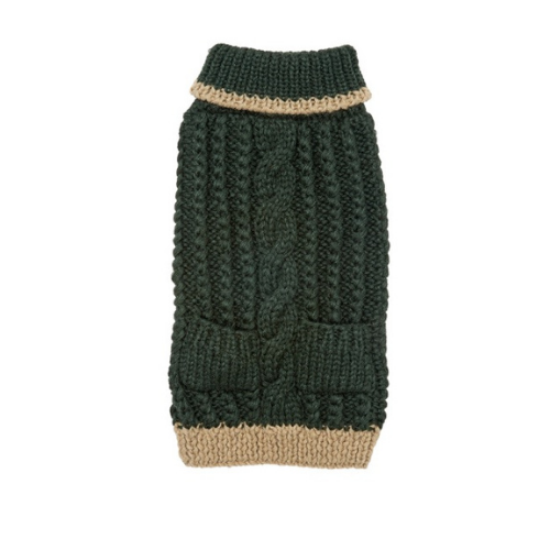 Up Country Hand Knit Classic Cable Acrylic Dog Sweater — Forest