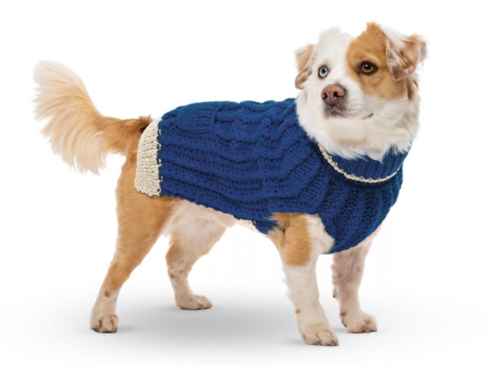 Up Country Hand Knit Classic Cable Acrylic Dog Sweater — Navy on Dog