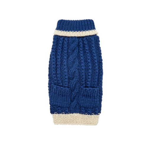 Up Country Hand Knit Classic Cable Acrylic Dog Sweater — Navy