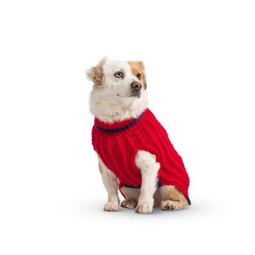 Up Country Hand Knit Classic Cable Acrylic Dog Sweater — Red on Dog