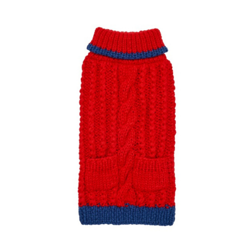 Up Country Hand Knit Classic Cable Acrylic Dog Sweater — Red
