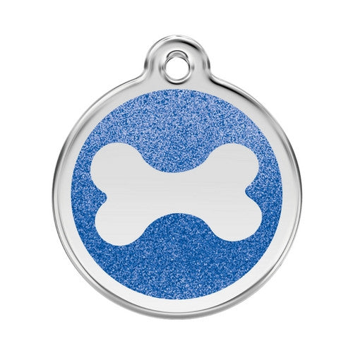Red Dingo Glitter Bone Stainless Steel Dog ID Tag Large Dark Blue