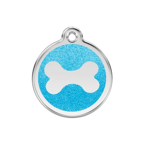 Red Dingo Glitter Bone Stainless Steel Dog ID Tag Medium Aqua