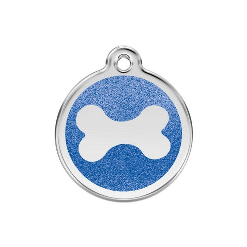 Red Dingo Glitter Bone Stainless Steel Dog ID Tag Medium Dark Blue