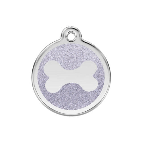 Red Dingo Glitter Bone Stainless Steel Dog ID Tag Medium Silver