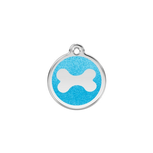 Red Dingo Glitter Bone Stainless Steel Dog ID Tag Small Aqua