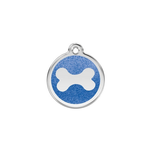 Red Dingo Glitter Bone Stainless Steel Dog ID Tag Small Dark Blue