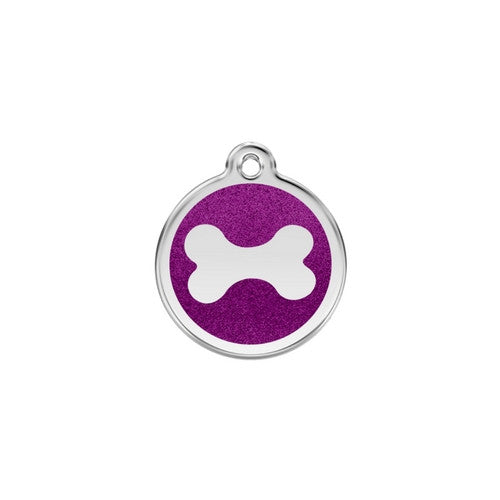 Red Dingo Glitter Bone Stainless Steel Dog ID Tag Small Purple