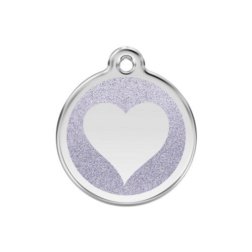 Red Dingo Glitter Heart Stainless Steel Dog ID Tag Medium Silver