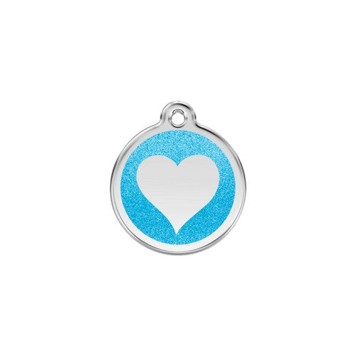 Red Dingo Glitter Heart Stainless Steel Dog ID Tag Small Aqua