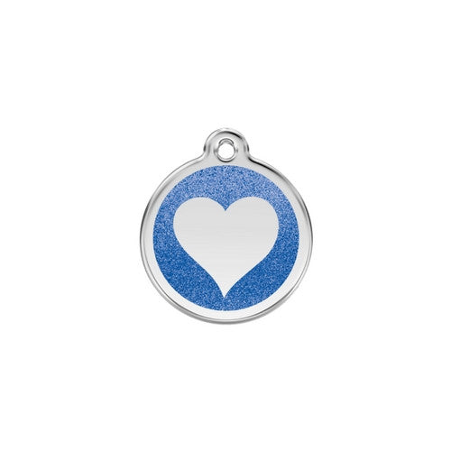 Red Dingo Glitter Heart Stainless Steel Dog ID Tag Small Dark Blue