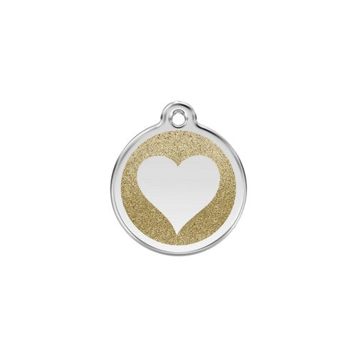 Red Dingo Glitter Heart Stainless Steel Dog ID Tag Small Gold
