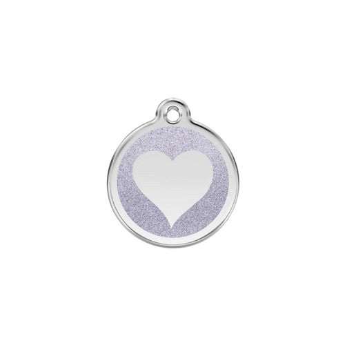 Red Dingo Glitter Heart Stainless Steel Dog ID Tag Small Silver